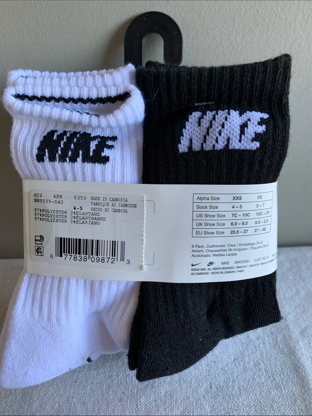 Nike 6-Pack Youth Crew Socks - Black & White
